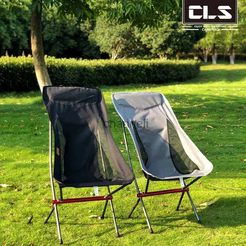 Camp Furniture New High Load-bearing Outdoor Folding Chair Plus High Moon Chair Portable Camping Fishing Chair Leisure Beach Chair Back Chair YQ240315