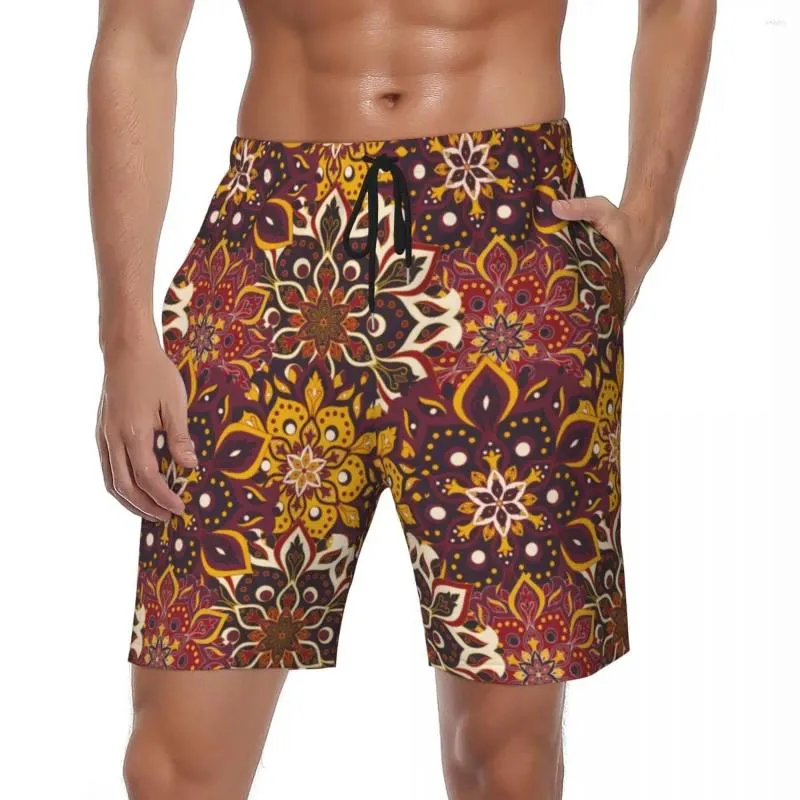 Men's Shorts Bathing Suit Tribal Floral Print Board Summer Ethnic Retro Classic Beach Short Pants Male Sports Quick Dry Swim Trunks