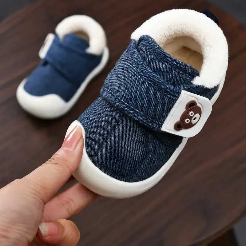 First Walkers Kids Shoes Cotton Platform Shoes Warm Kids Winter Daily Shoes With Cartoon Fur Shoes For Girls Anti-Slip Soft Kids Soles 240315