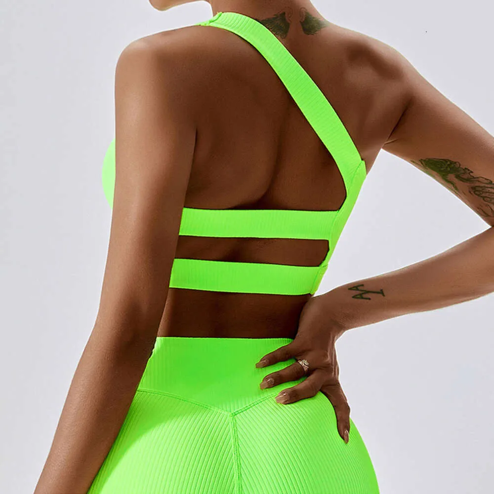 Lu Align Lemon One Shoulder Seamless Ribbed CUTIES Bra Women Neon Sports Gym Fiess 2024 New Asymmetrical Yoga Workout Crop Top Jogger Gym