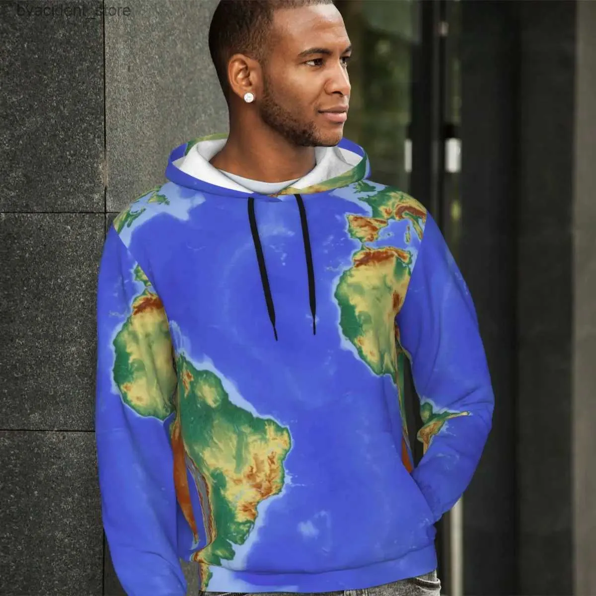 Sweats à capuche pour hommes Sweatshirts Cool Earth Map Streetwear Sweats à capuche Hiver Carte du monde Harajuku Pull à capuche Hommes Surdimensionné Mode coréenne Sweat-shirts chauds L240315