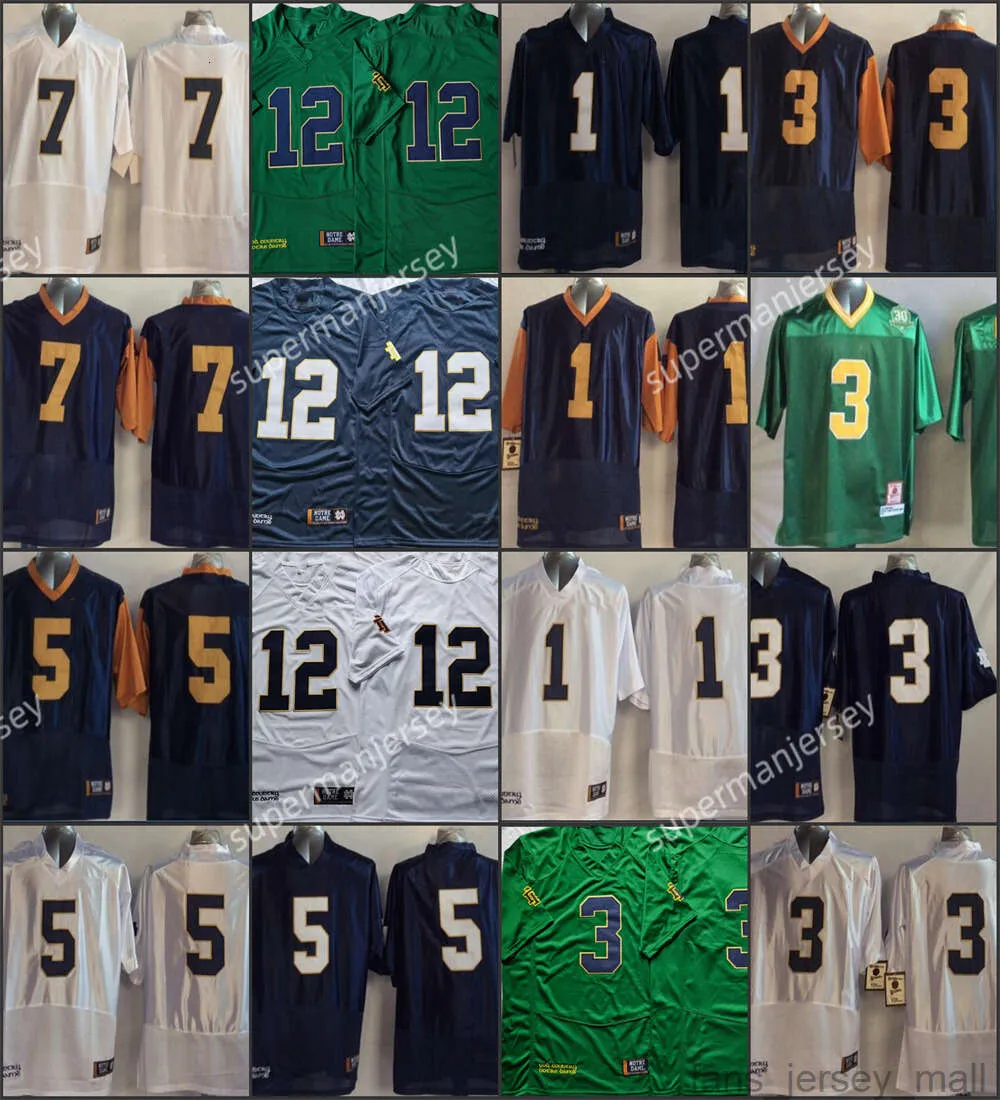 Norte Dame Fighting Irish College Football Jersey Wear 3 Joe Montana 5 Paul Hornung 7 Stephon Tuitt 12 Ian Book 5 Terry Hanratty Cousu ND Maillots NCAA