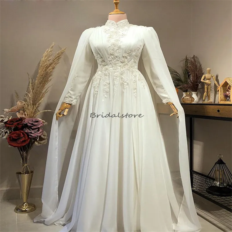 Luxury Dubai Style Muslim Bridal Dress with Appliques Flowers and Hijab