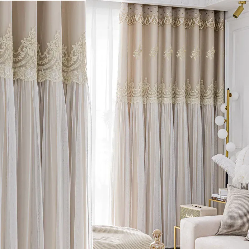 Rideaux Rideaux de princesse de luxe nordiques pour salon, salle à manger, chambre à coucher, fil de tissu à Double couche, ombrage intégré, fenêtre principale