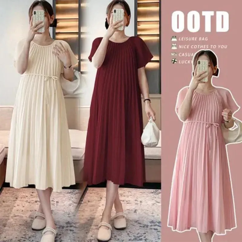 Maternity Dresses Korean Fashion Chiffon Dress Elegant Sweet Loose Clothes for Pregnant Women Ins Pregnancy Clothing 240301