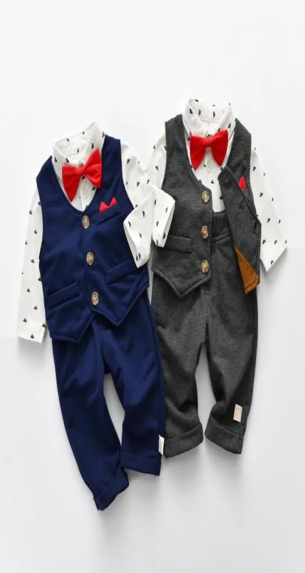 Kläder sätter baby pojke kläder set tvillingpojkar 1: a födelsedag 4st slips gentleman kostym långärmad fjäderdräkt född dusch gåva1302258