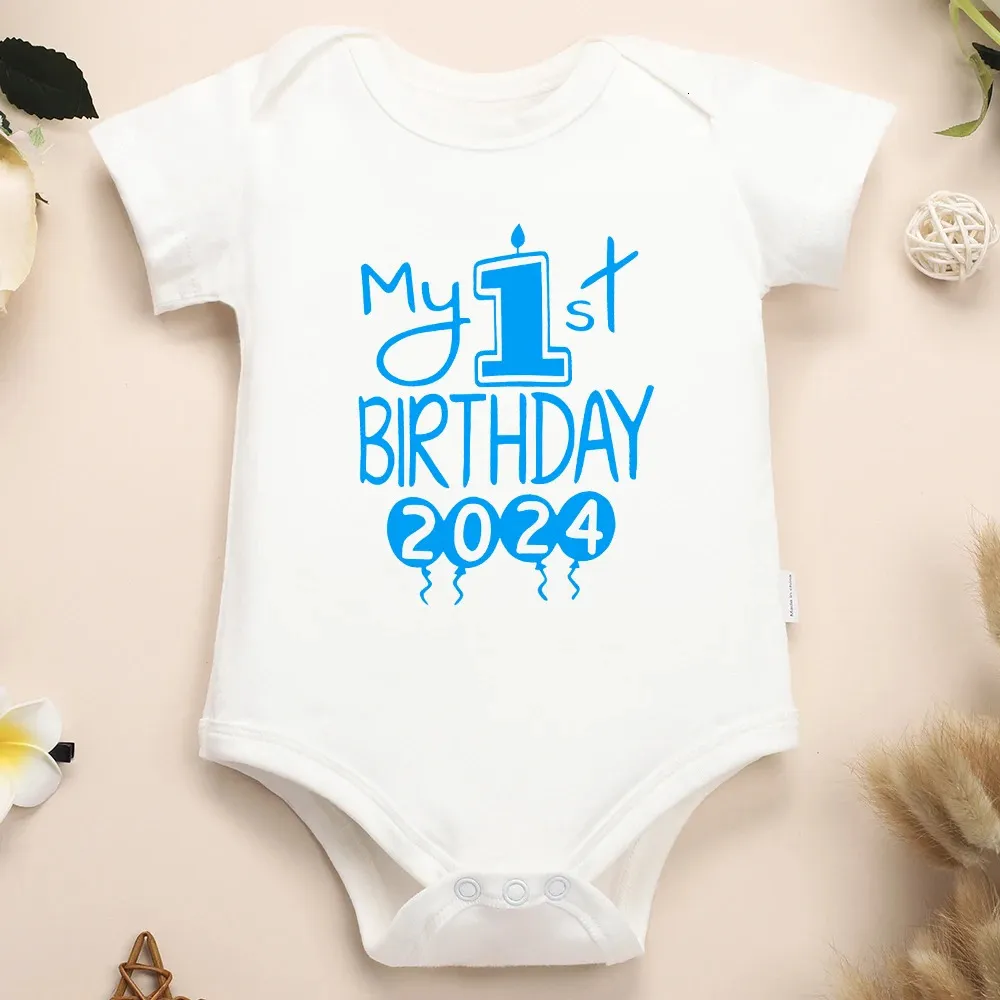 My First Birthday 2024 Pattern Baby Boys and Girls Clothing Onesie Cotton Popular Family Party Gift Newborn Tight Clothing Free Delivery 240315