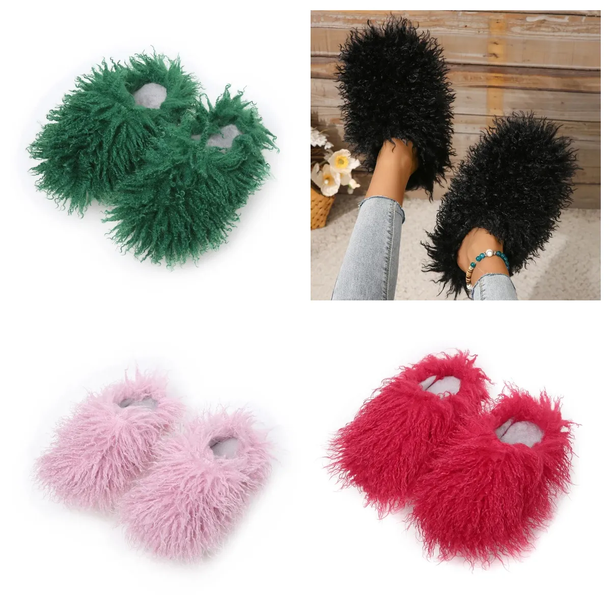 Sandals Hot Selling Fur Slipper Mules Woman Daily Wears Fur Shoe White pink Black browns Metal Casual Flats Shoes Trainer Sneaker GAI soft