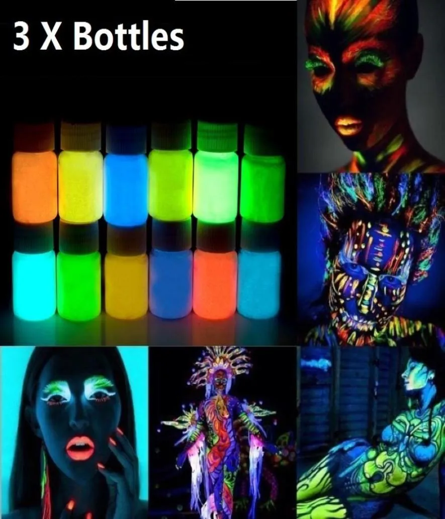 Whole3pcs 25g Светящаяся краска для лица и тела светится в темноте 12 цветов Люминесцентные УФ-акриловые краски для вечеринки amp Halloween Body Mak1944100