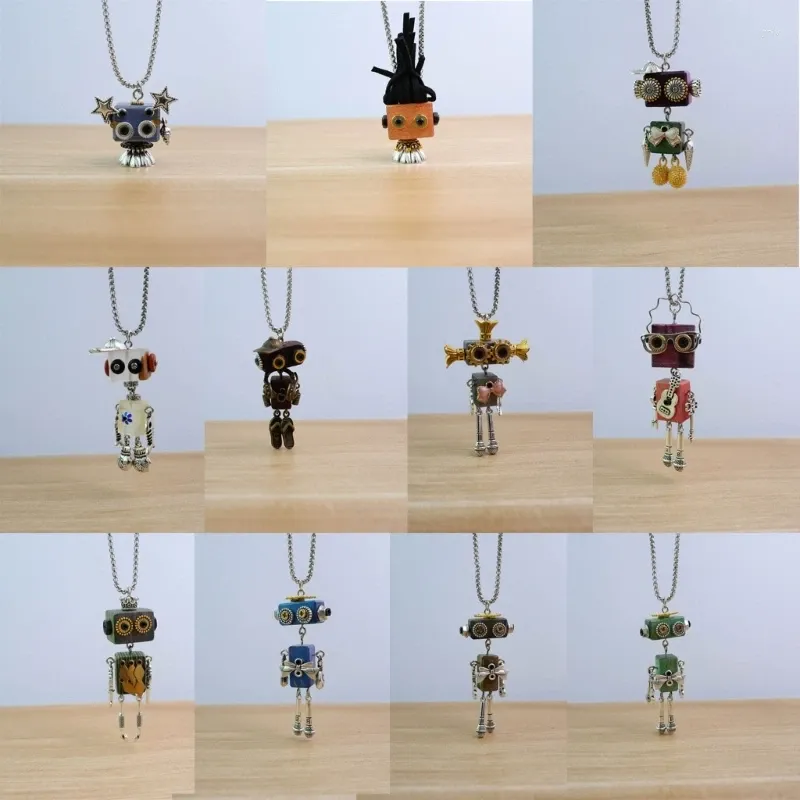 Pendant Necklaces Wooden Robot Necklace Adjustable Length Neckchain Unisex Clavicle Chain Leather Cord Jewelry Stylish Gift