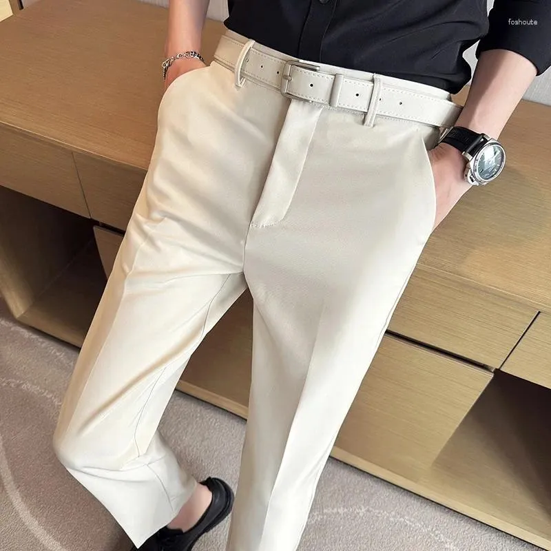 Men's Suits High Quality Business Suit Pants Men Solid Color Casual Office Social Dress Slim Fit Uniform Wedding Trousers Gift Belt