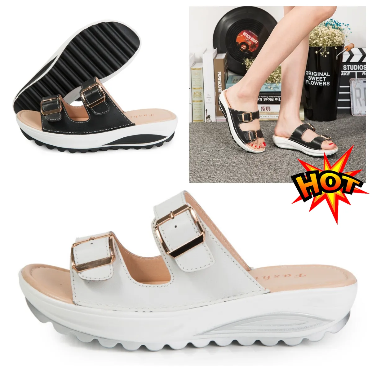 Designer Sandal Platforms Rooms Slippers Slide Shoes Mense Womens Buckle Classice Men mode Sandal Storlek 35-42 GAI Fashion Floral Slippers Black White