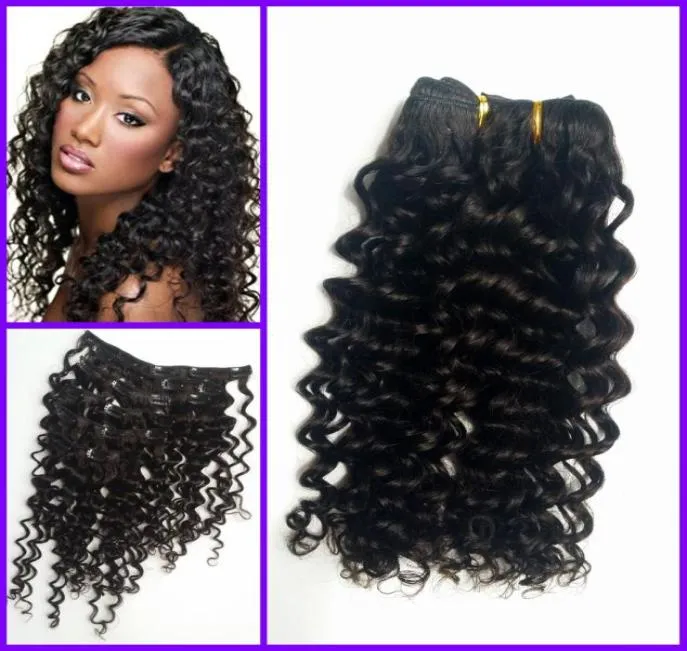 Virgin Mongolian Human Hair Deep Wave Deep Curly Clip i hårförlängningar för svart kvinna Afro Human Haasy3233950