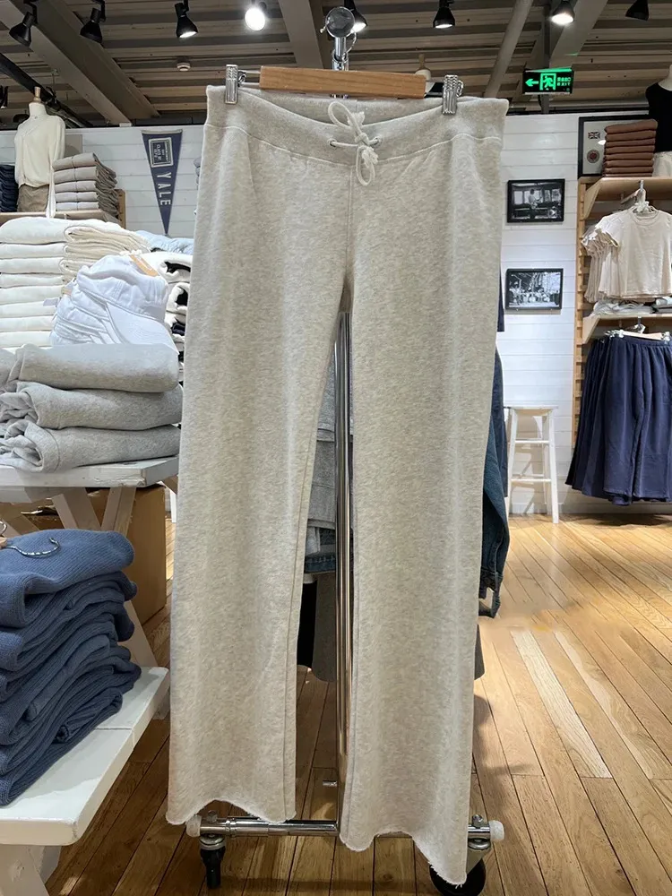 Retro solidna sznurka szerokopasmowa spodni Sprężyna szary swobodny joggery w talii spodnie dresowe femme y2k streetwear luźne spodnie 240309