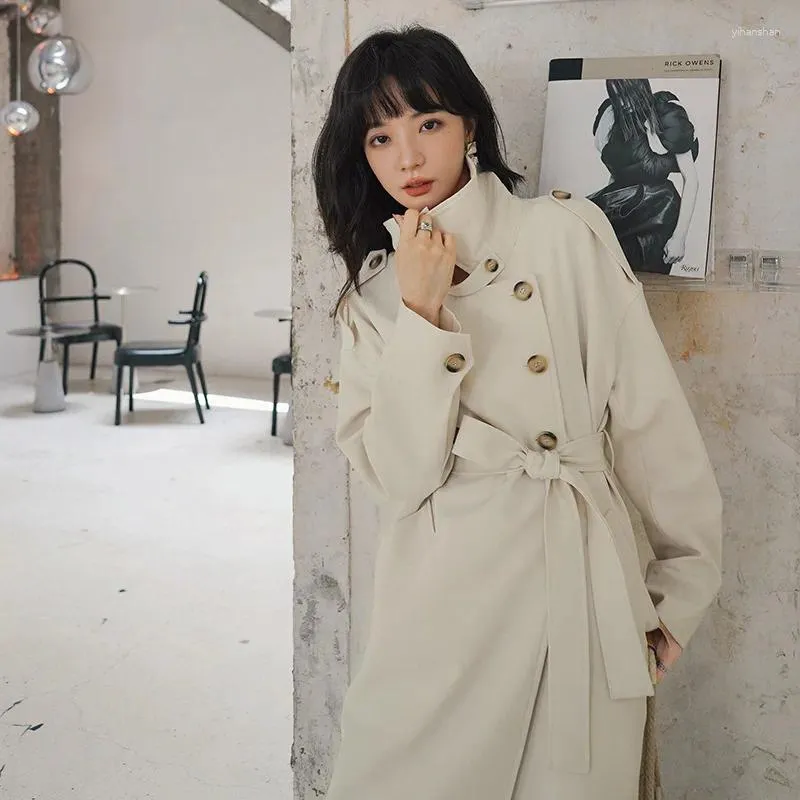 Trenchs de femmes SuperAen double boutonnage élégant design coréen bureau dame beige long manteau pour les femmes