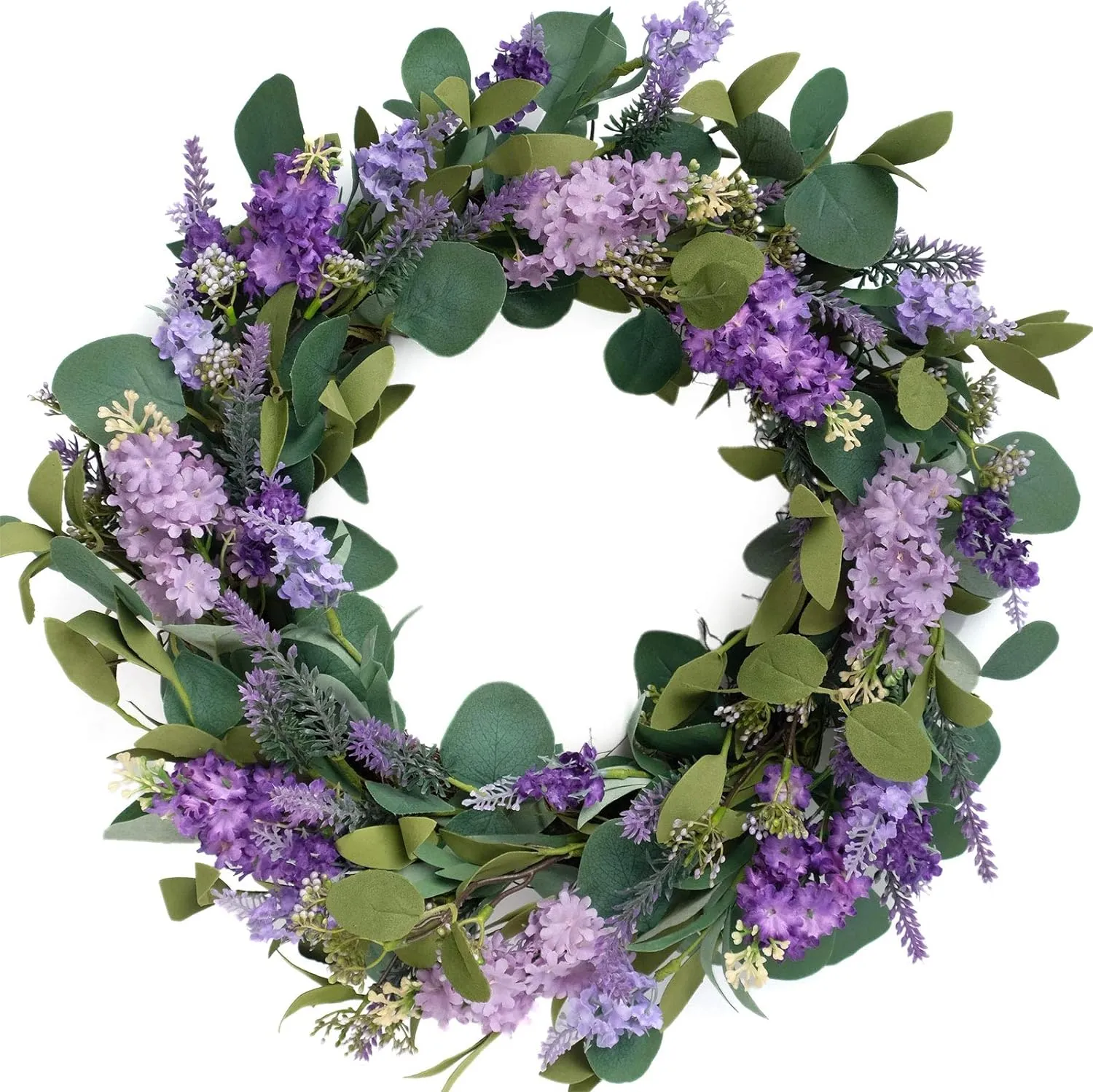 Feuilles de fleurs artificielles d'eucalyptus, couronne florale décorative rustique pour porte d'entrée, fenêtre, mariage, printemps