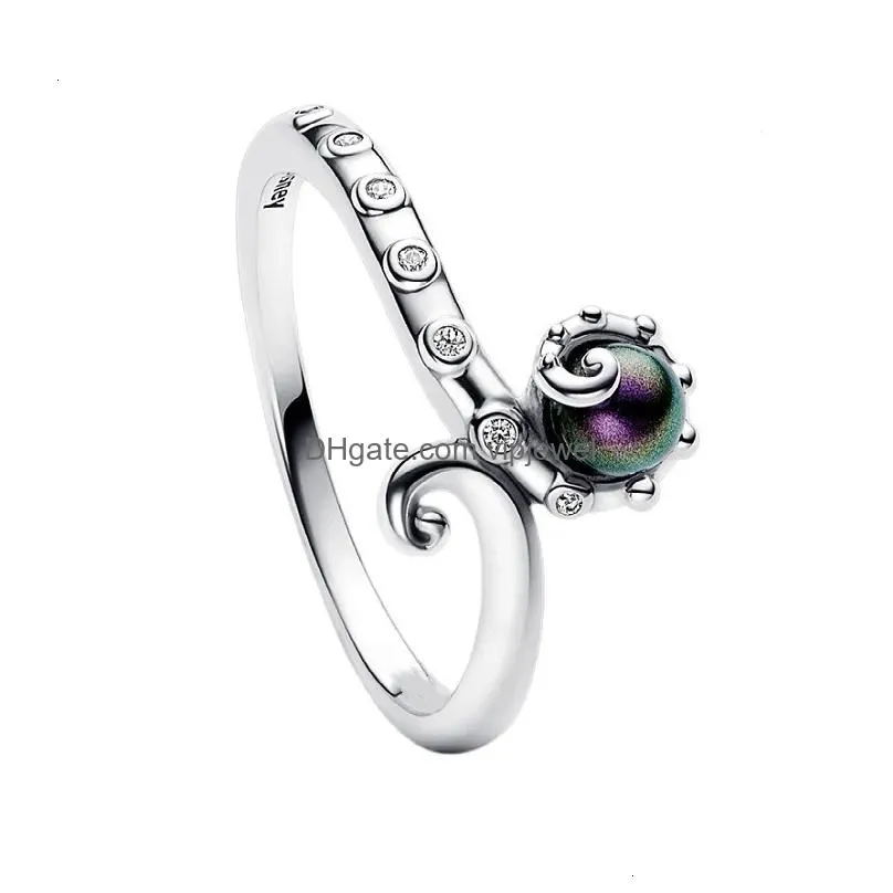Wedding Rings Summer Blue Sparkling Moon And Sun Ring For Women Cocktail Stackable Finger Band Fashion Sier 925 Fine Jewellry 230826 Dhtkl