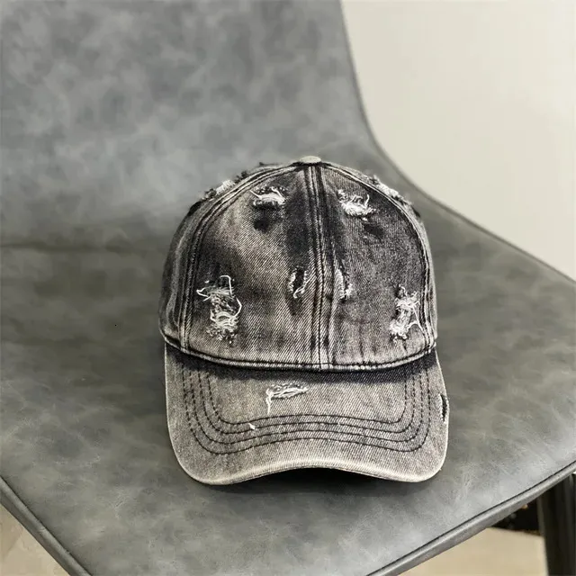 Vintage Washed Denim Baseball Cap - Distressed Jean Hat for  display picture 1