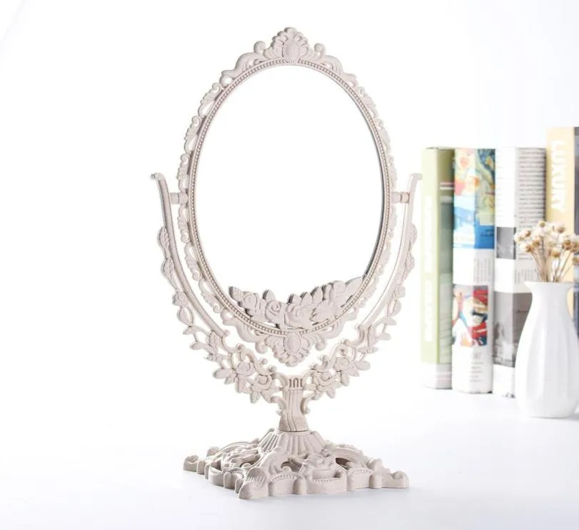 Miroir de maquillage double face, miroir de table de bureau rotatif à 360 degrés, miroir de vanité cosmétique de beauté ovale de style européen rétro9966204