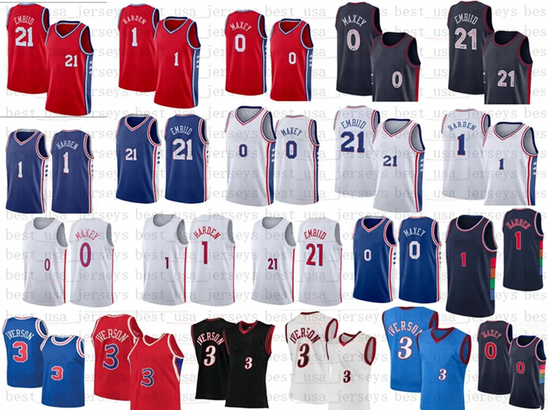 James Harden Tyrese Maxey Joel Embiid Basketball Jersey Allen Iverson Matisse Thybulle City White Edition Retro Shirt Blue Jerseys