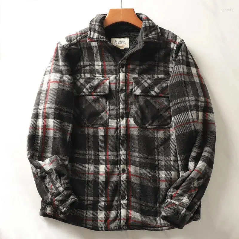 Men's Casual Shirts Heavyweight Flannel Plaid Winter Warm Sherpa Lined Thicken Coats Fleece Shirt Jacket Button Down Male Outwear