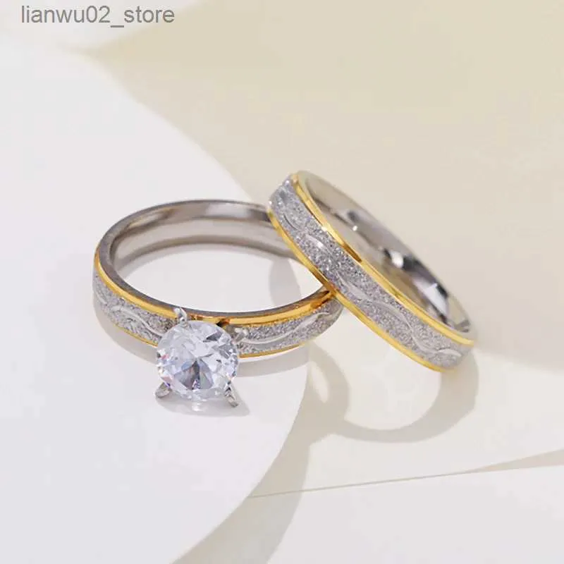 Trouwringen 4mm Paar Verlovingsring voor Heren Roestvrij Stalen Ring met Zirkoon Koreaanse Bruiloft Sieraden WC033 Q240315