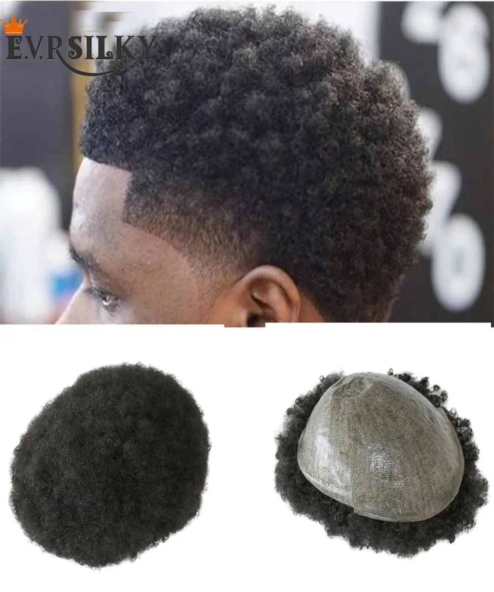 6mm Afro Kinky Curly Men Toupee Man Man Man Wig Natural Hair Skin Thines Indian REAL HUSH HIST REAPES SYSTEM UNIT8768598