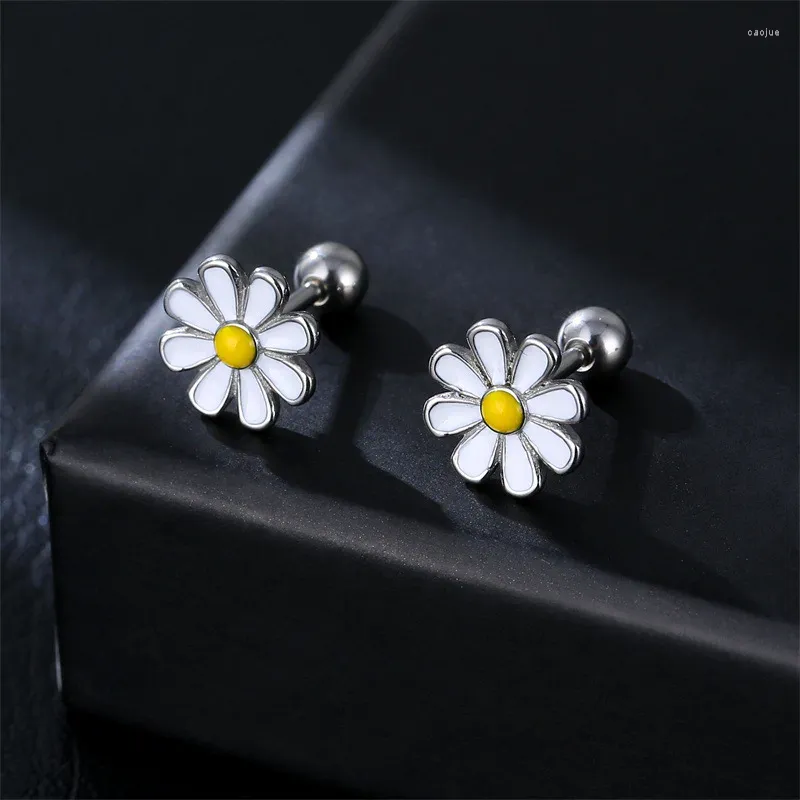 Stud Earrings 1PCS Punk Titanium Daisy Flower For Men Women Stainless Steel Screw Piercing Couple Jewelry Party Gift E397