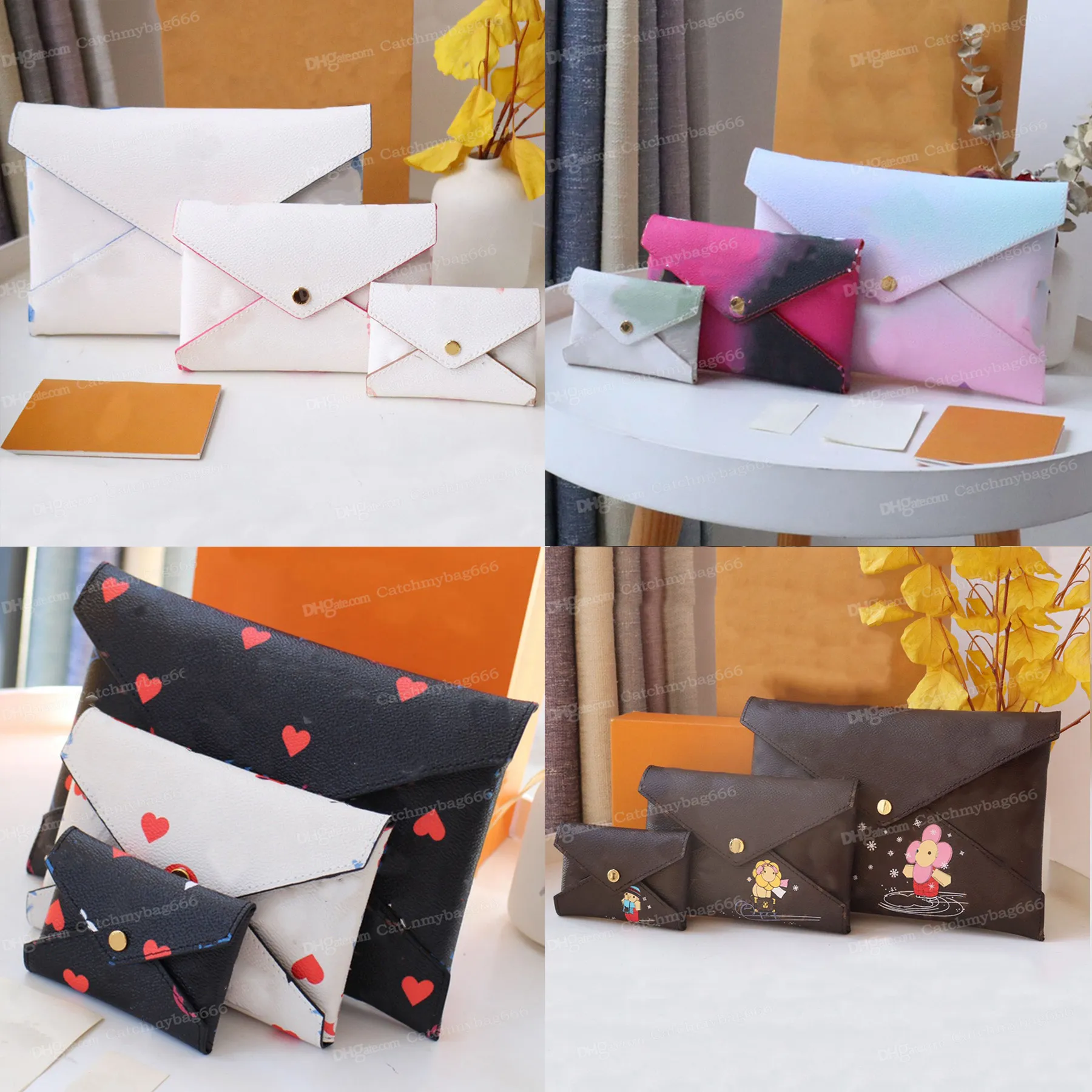 10a 3st Set Designer Wallet Pochette Kirigami Top Quality Coated Canvas Grain Leather Clutch Bag Mångsidig.