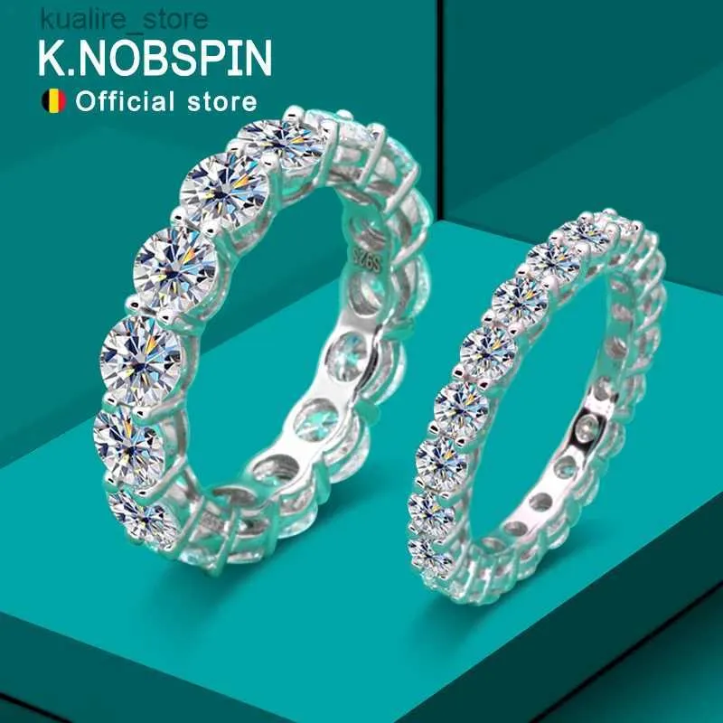 Pierścienie klastrowe Knobspin 5mm 7CT D Kolor MOISSANITE Pierścień 925 Sliver Wylany z białym złotym ślubnym paskiem Eternity Band Pierścienie zaręczynowe dla kobiet L240315