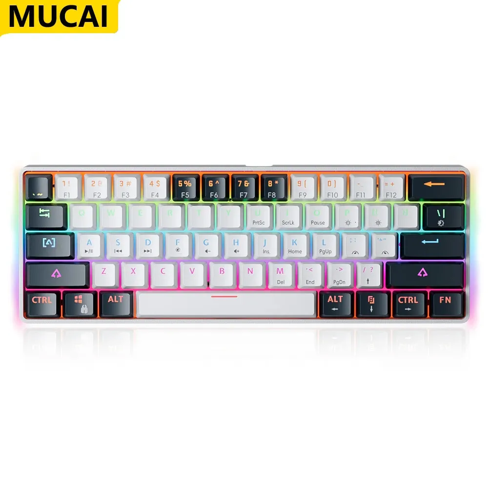 MUCAI MK61 USB игровая механическая клавиатура красный переключатель RGB с подсветкой сменный 61 клавиш проводной съемный кабель 240309
