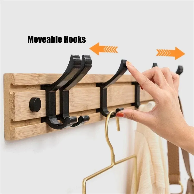 Rails 3/4/5 Hooks Wooden Wall Mounted Racks Coat Hat Clothes Hanger Door Hangers Bathroom Rack Sundries Storage Hooks Home Storage