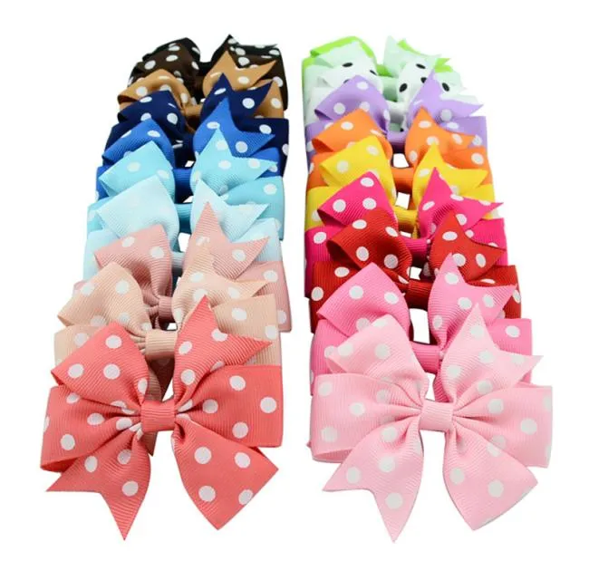 Baby Girls Hiarpins Barrettes Grosgrain Ribbon Polka Dot Bows With Clips Hair Accessories Baby Bow Barrette Headwear 20 Colors KFJ2224443