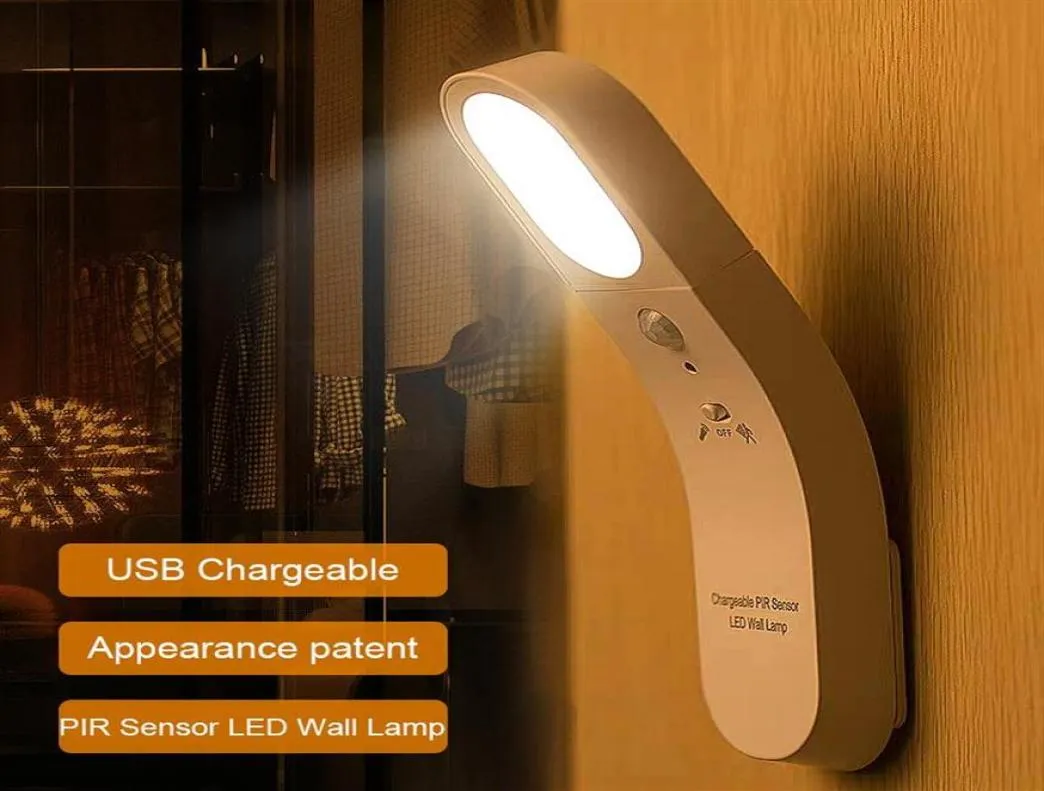 USB Wall Lamp Rechargeable PIR Light Sensor Control Flashlight EU US Wall Lamp for Bedroom Living Room Camping 317D6549005