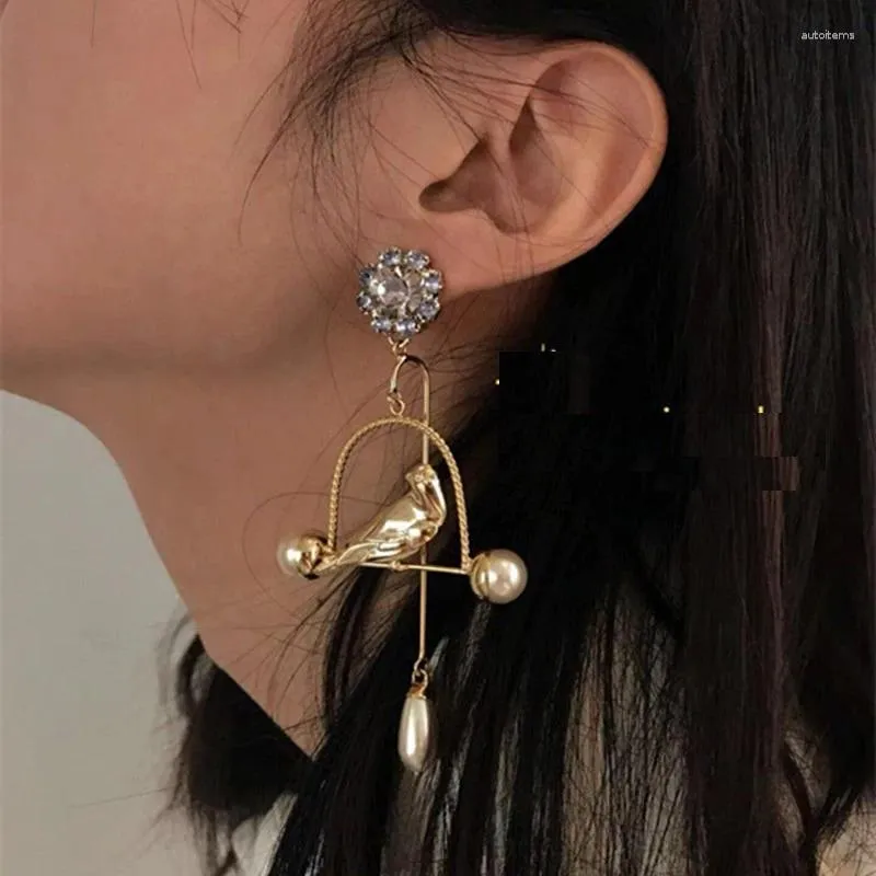 Stud Earrings Rongho Vintage Metal Hollow Bridcage For Women Brincos Pearl Earring Pendant Crystal Flower Bird Chunky Bijoux