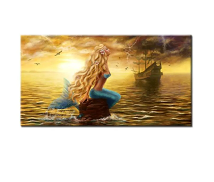 1 picec mermaid resimleri duvar sanatı güzel prenses hayalet gemi basılı tuval üzerinde ev dekorasyonu yok39322681850526