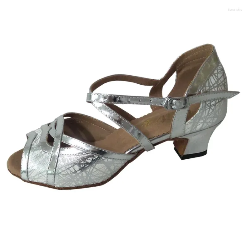 Scarpe da ballo Scarpa Elisha Tacco personalizzato Sandali latini salsa argento/bianco da donna Punta aperta Ballo nuziale per feste