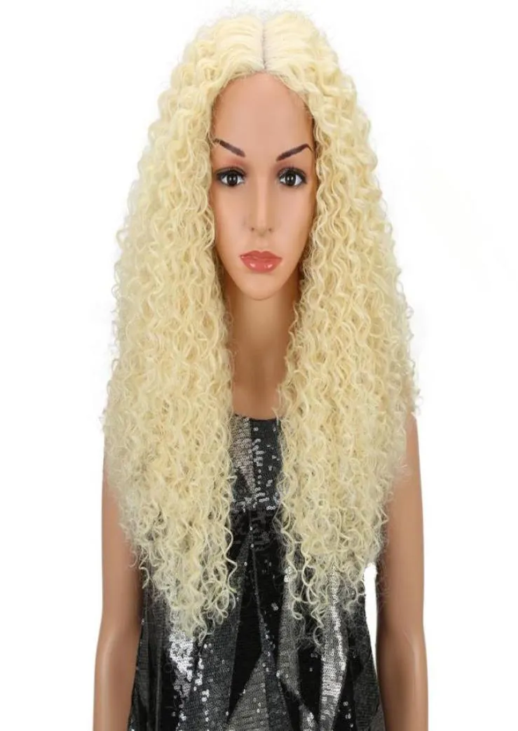 Perruques synthétiques perruque Afro crépus bouclés cheveux pour femmes noires 26 pouces Ombre Blonde naturel Cosplay classique Plus74681374497579