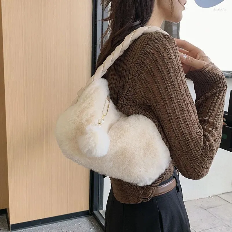 Sacos de noite outono inverno de pelúcia senhoras bolsa bolsa cor sólida pequena tote bolsa de ombro meninas satchels pele do falso mulheres axilas