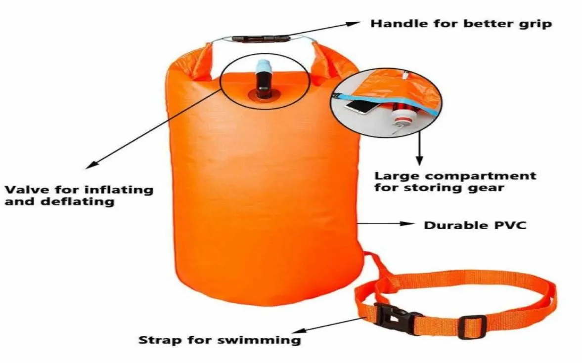 Life Vest Buoy Uppblåsbar öppen simning Tow Float Dry Bag Double Air With Midje Bälte för vattensporter förvaring Säkerhet3409838
