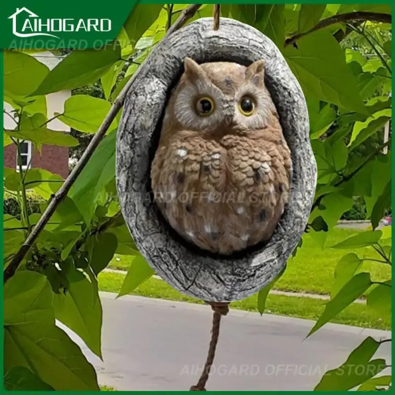 Sculptures Creative Cartoon Owl Tree Decoration Crafts Owl Outdoor Garden Pendant Cute Bedroom Hanging Statues Outdoor Garden Decoration