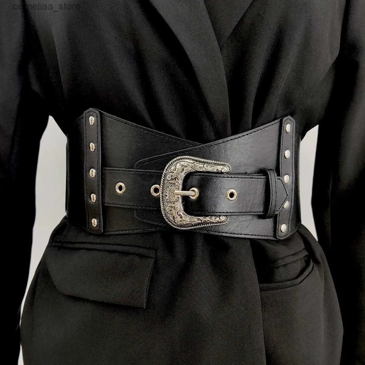 Belts Fashion Elastic Wide Black Corset Belt Female Plus Size Stretch Cummerbunds Big Vintage Designer Belts For Women High QualityY240315