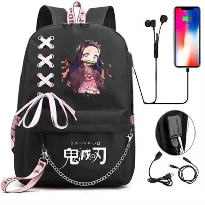 Kamado Nezuko Demon Slayer Anime Cosplay Unisex Estudiantes Mochila escolar Mochila Mochila de dibujos animados Mochila de viaje para computadora portátil Bolsa al aire libre 240313