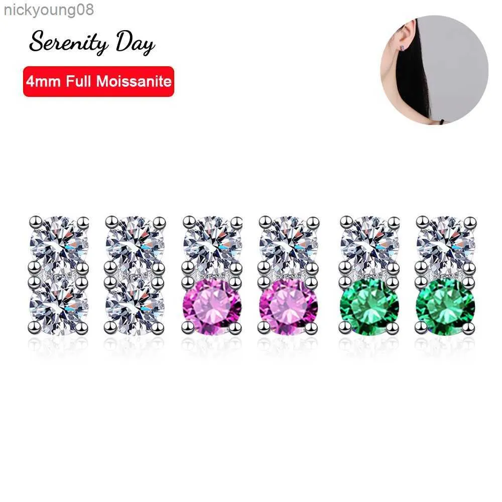Charm Serenty Day 4mm Real Colorful Full Moissanite Stud Earring for Women 100% S925 Sterling Silver Plate PT950 Ear Fine Jewelry Giftl2403