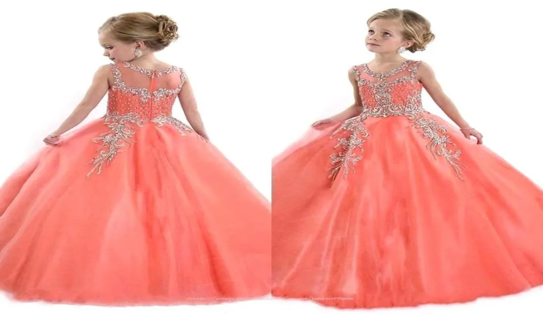 Crystal Girls Coral Pageant Dresses Jewel Sleeveless Zipper Ball Gome Power Dreest Pretty Long Little Girl Prom Dreess Bo893955547