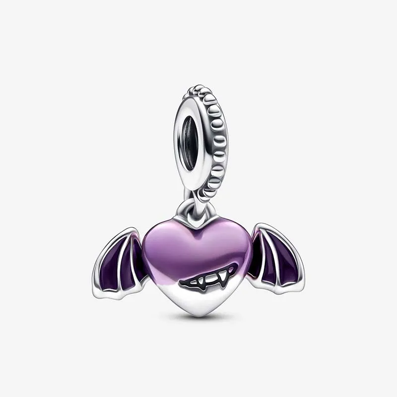 Purple Heart Dangle Charm Pandoras autentiska Sterling Silver Charms Kvinnor Designer smycken Armband Charms halsband Pendantpärlor med original Box Top Quality