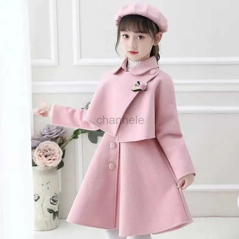 Flickans klänningar flickor Autumn Winter Dress Ethnic Style Set Little Girl Three Piece Wool Dress Performance Korean Childrens Clothing 240315