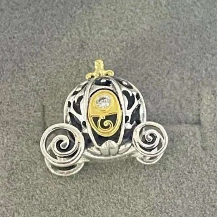 Cinderella's Magic Carriage Amulet Pumpkin Cart Charm Massion Gift 925 Sterling Silver 792553C01