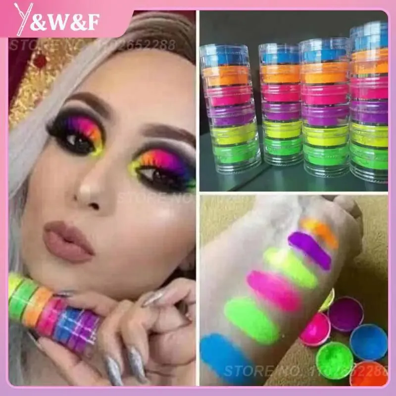 6 couleurs néon fard à paupières lumineux Eyeliner maquillage des lèvres cosmétique pigment fluorescent lueur dans le noir ombre à paupières mode maquillage des yeux 240315