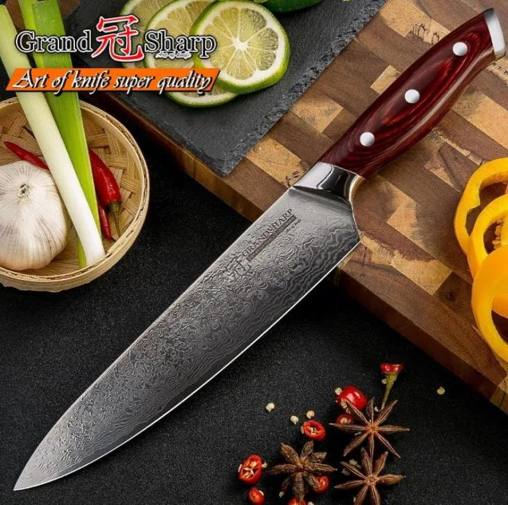 8 Inch Japanese Damascus Knife 67 Layers Pakka Handle PRO Damascus Chef Knife VG10 Blade Damascus Kitchen Cutting Knife with Gift 4279395
